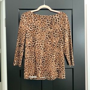 Charter Club Boat Neck Animal Print Top w/3/4 Sleeves. 100% Pima Cotton. Size L